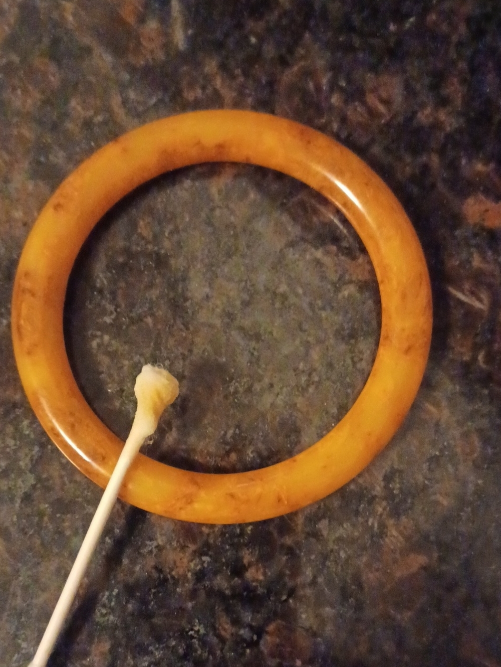 Vintage Marbled Butterscotch Bakelite Bangle Bracelet 2.5” Tested 1940s